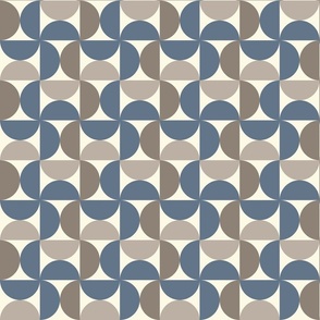 Retro mod half circles dots check dusted  beige blue