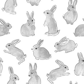 Gray Rabbit Easter Fabric Watercolor Bunny Rabbits by Erin Kendal