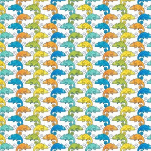 Happy Chameleons Mini- Multicolored Gender Neutral Geometric Chamaleon Stripes- Wildlife- Kids- Animals- Zoo-Orange- Blue- Yellow- Turquoise- Green- Small Scale