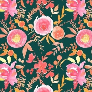 Rose Ranunculus Peony|Pink Orange Flowers on Eden Green|Renee Davis