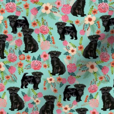 affenpinscher floral dog fabric - mint