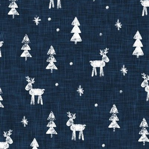 Christmas Reindeer - navy - winter forest - moose - LAD20
