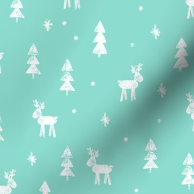 Christmas Reindeer - aqua - winter forest - moose - LAD20