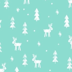 Christmas Reindeer - aqua - winter forest - moose - LAD20