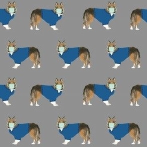 shetland sheepdog scrubs fabric - sheltie dog fabric - blue and grey