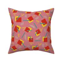 Art Deco Rectangles Bars and Vs in Pink Red and Yellow