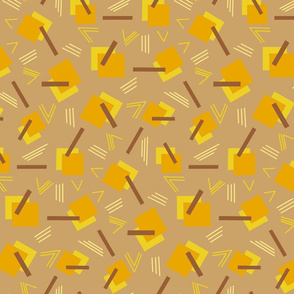 Art Deco Rectangles Bars and Vs in Beige Yellow and Brown