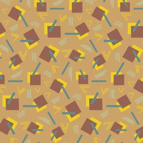Art Deco Rectangles Bars and Vs in Beige Brown Yellow and Teal