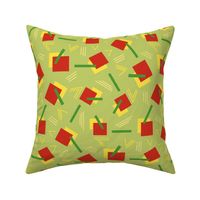 Art Deco Rectangles Bars and Vs in Christmas Red and Green on Mint with Yellow