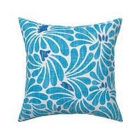 large water flower splash in teal and ultramarine with linen texture