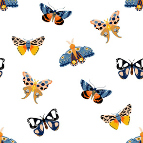 Happy Moths - Large on White Background