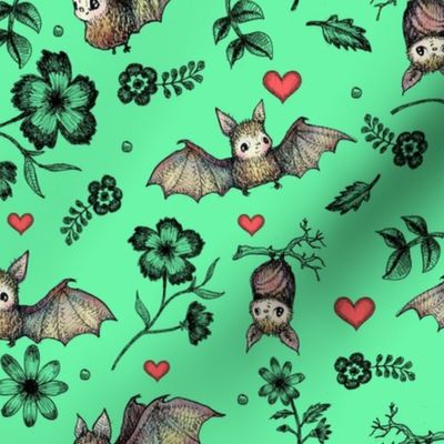 Bats & Hearts, Green Background