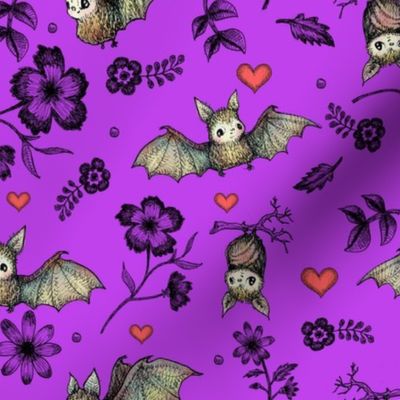 Bats & Hearts, Purple Background