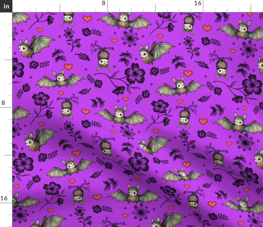 Bats & Hearts, Purple Background