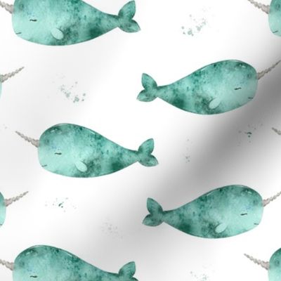 Watercolor Narwhals - small scale 