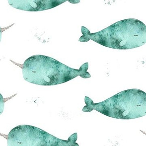 Watercolor Narwhals - small scale 