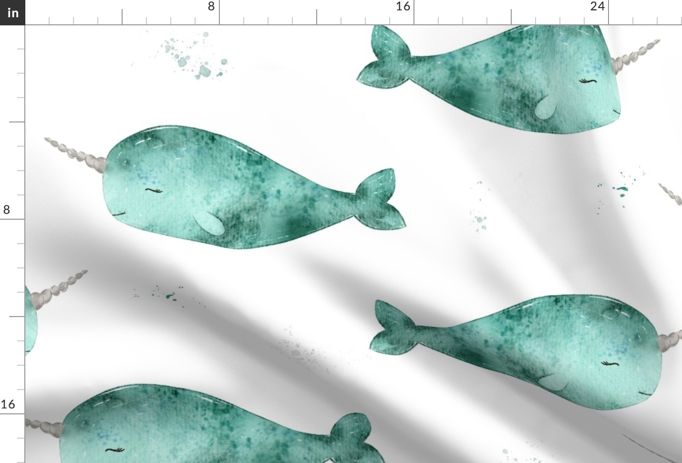 Watercolor Narwhals - extra large scale