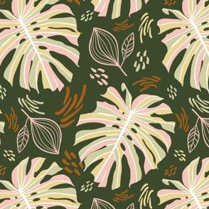 Monstera Pink and Green Earthy Pattern