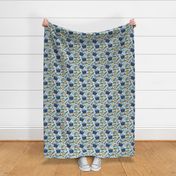 Mac n Cheese Blue on Blue Novelty Fabric - Colorful Illustrated Design