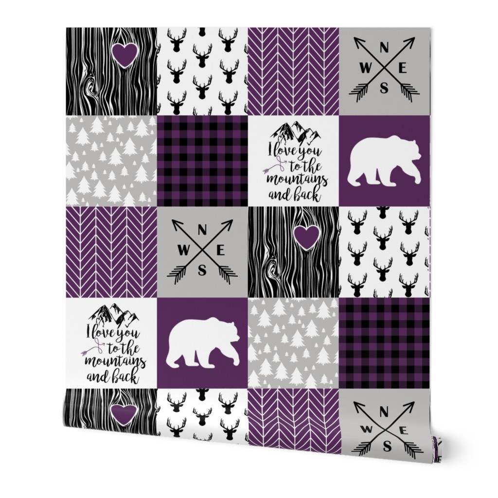 4.5 Inch Love you to the mountains and back//Plum - Wholecloth Cheater Quilt