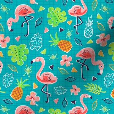 Flamingos in Paradise - teal
