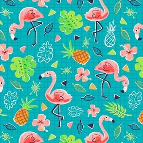Flamingos in Paradise - teal
