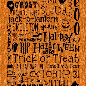 Halloween Subway Art Typography Textured orange 54x 72 inches