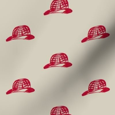 Chic Red Hats on Dove Grey