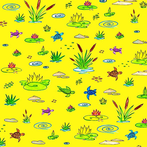 Turtles on The Lake - Сanes Water Lily - Rainbow Drawing for Kids - Yellow