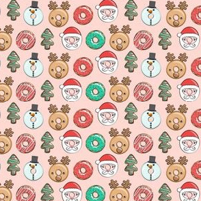 (3/4" scale) Christmas donuts - holiday doughnuts - santa, snowman, reindeer - pink - LAD20