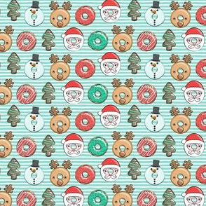 (3/4" scale) Christmas donuts - holiday doughnuts - santa, snowman, reindeer - aqua stripes - LAD20