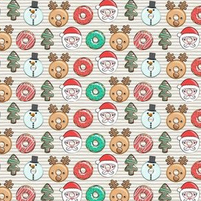 (3/4" scale) Christmas donuts - holiday doughnuts - santa, snowman, reindeer - tan stripes - LAD20