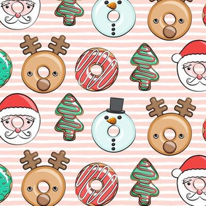 Christmas donuts - holiday doughnuts - santa, snowman, reindeer - pink stripes - LAD20