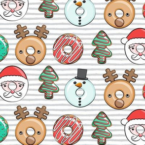 Christmas donuts - holiday doughnuts - santa, snowman, reindeer - grey stripes - LAD20