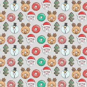 (3/4" scale) Christmas donuts - holiday doughnuts - santa, snowman, reindeer - grey - LAD20