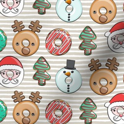 Christmas donuts - holiday doughnuts - santa, snowman, reindeer - tan stripes - LAD20