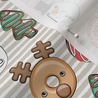 Christmas donuts - holiday doughnuts - santa, snowman, reindeer - tan stripes - LAD20