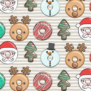 Christmas donuts - holiday doughnuts - santa, snowman, reindeer - tan stripes - LAD20