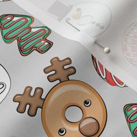 Christmas donuts - holiday doughnuts - santa, snowman, reindeer - grey - LAD20