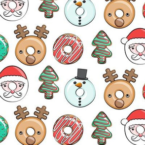 Christmas donuts - holiday doughnuts - santa, snowman, reindeer - white - LAD20
