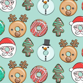 Christmas donuts - holiday doughnuts - santa, snowman, reindeer - mint - LAD20