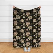 Climbing Peonies on black - xl scale