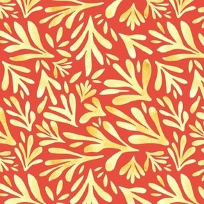 Yellow Leaves on Red Background