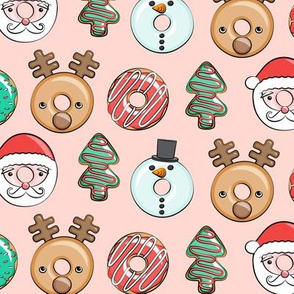 Christmas donuts - holiday doughnuts - santa, snowman, reindeer - pink - LAD20