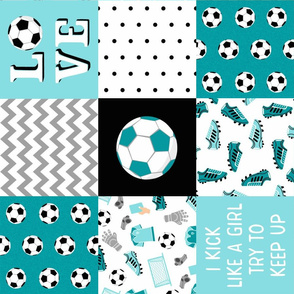 soccer quilt fabric - girls soccer, teal