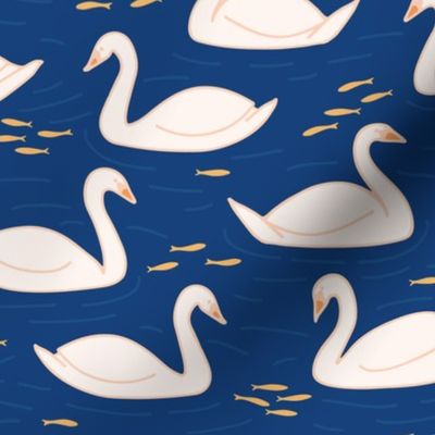 Pink Swans in navy blue large scale by Pippa Shaw