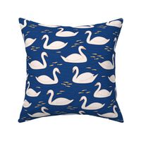 Pink Swans in navy blue large scale by Pippa Shaw