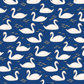 Pink Swans in navy blue large scale by Pippa Shaw