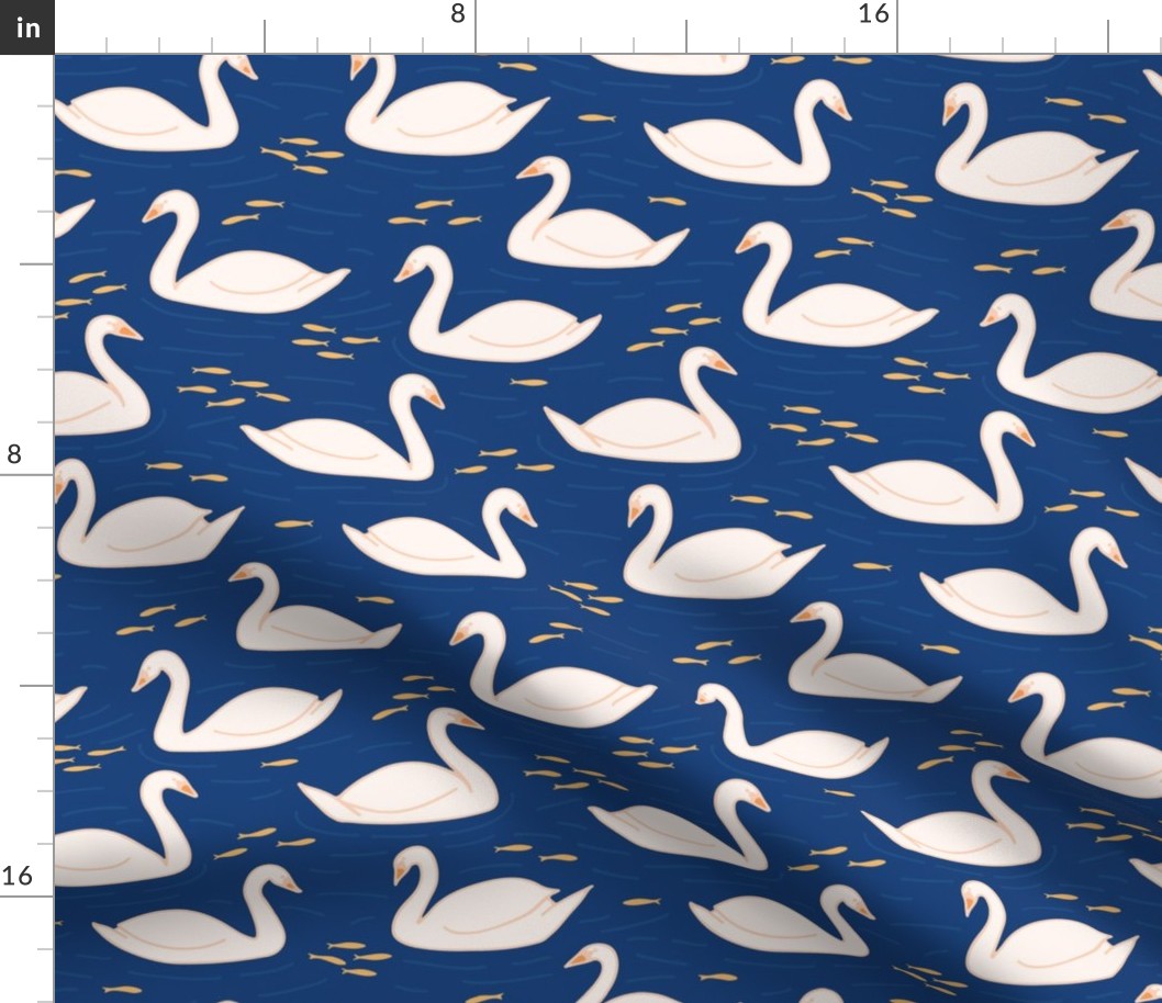 Pink Swans in navy blue large scale by Pippa Shaw