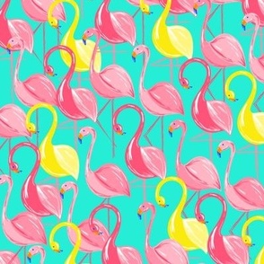 Bright Pink, Yellow, and Blue Flamingo Print